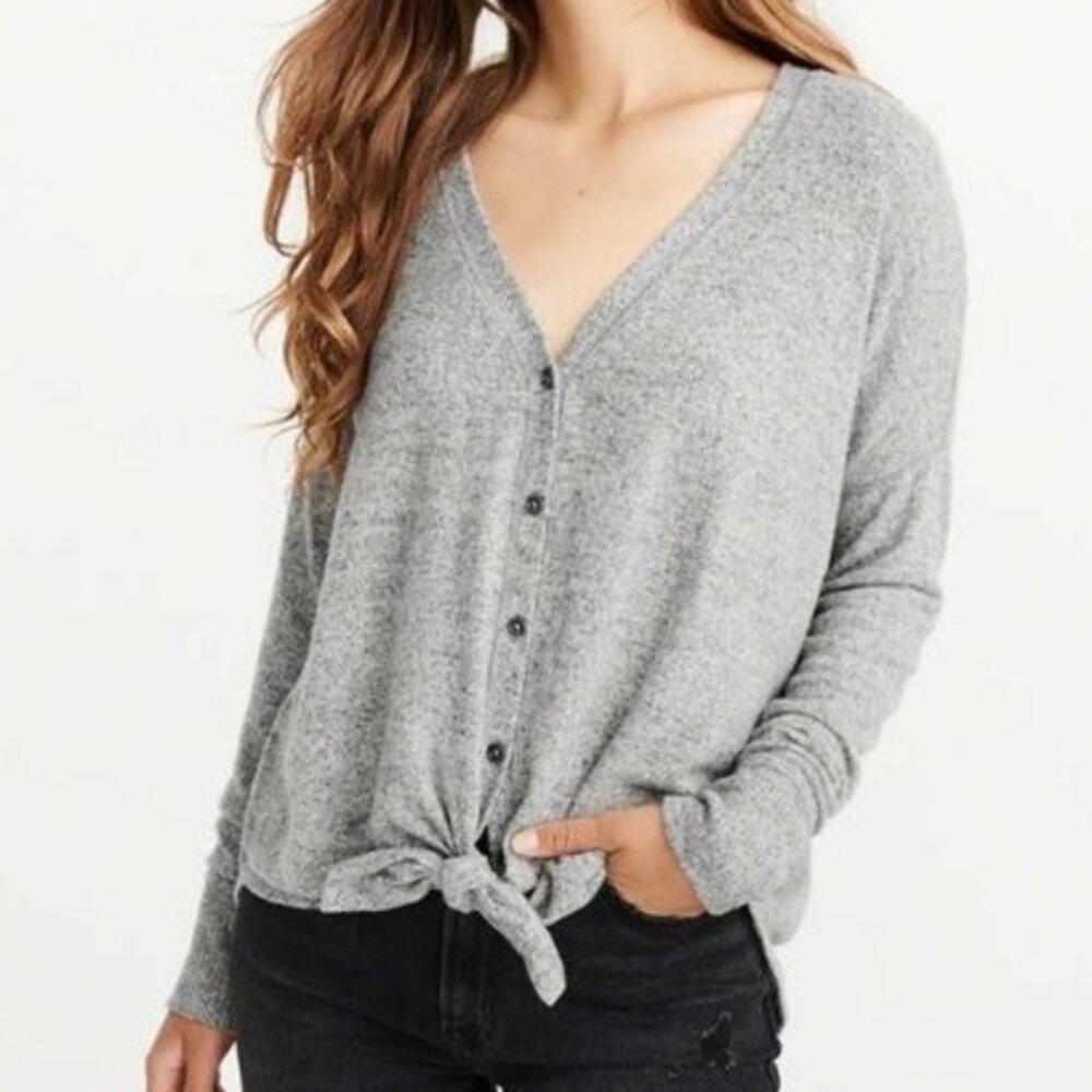 Abercrombie Grey Tie-Front Button-Up Long Sleeve Top /Cardigan Sweater szXS EUC
